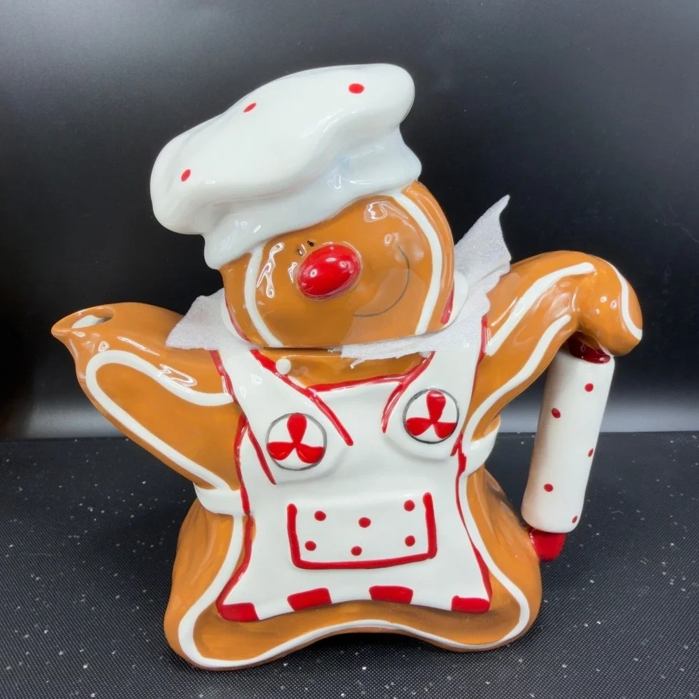 Blue Sky Heather Goldminc Christmas Ginger Bread Teapot Carafe Ceramic‎ Holiday
